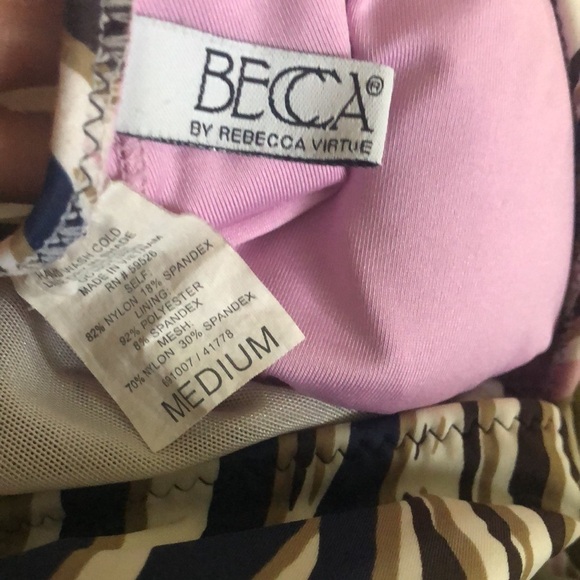 Becca By Rebecca Virtue Striped Halter Style Ruffle Skirt 1PC Swimsuit Sz. M - Picture 9 of 9